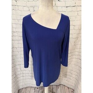 Clara Sun Woo women's tunic asymmetrical hi-low cobalt blue slinky knit Small